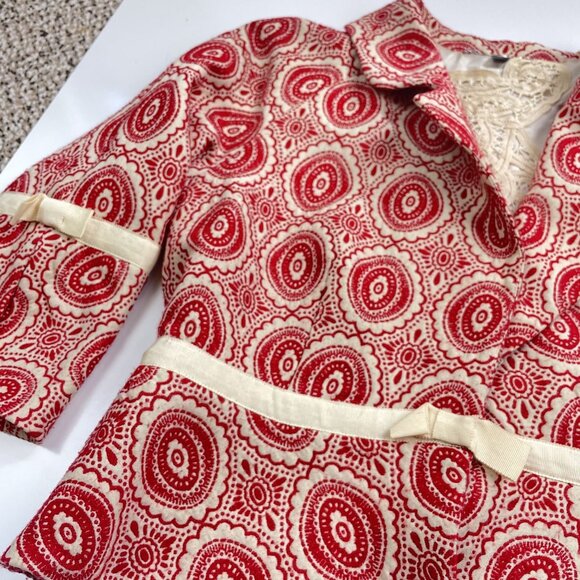 Arden B Women's Blazer Medium Tapestry Style Cropped Red and Cream Vintage y2k - Picture 6 of 9